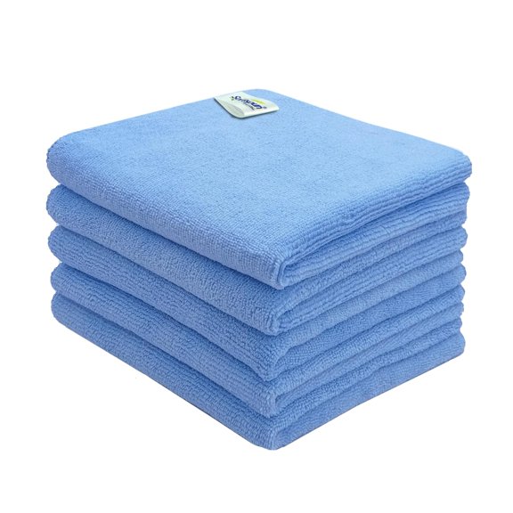 Softspun Microfiber Cleaning Cloths Towel Set 340 Gsm | Highly Absorbent Lint & Streak Free Multi-Purpose Wash Cloth For Kitchen Car Window Stainless Steel Silverware Pack Of 5 (Sky Blue)