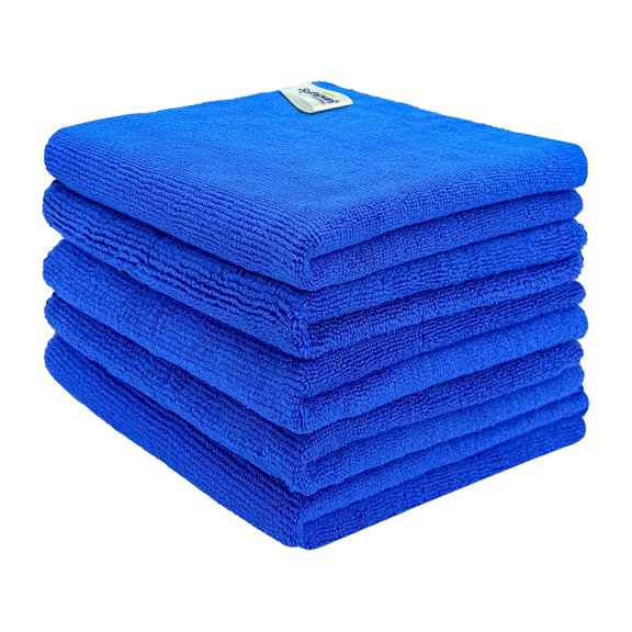 Softspun Microfiber Cleaning Cloths Towel Set 340 Gsm | Highly Absorbent Lint & Streak Free Multi-Purpose Wash Cloth For Kitchen Car Window Stainless Steel Silverware Pack Of 5 (Blue)