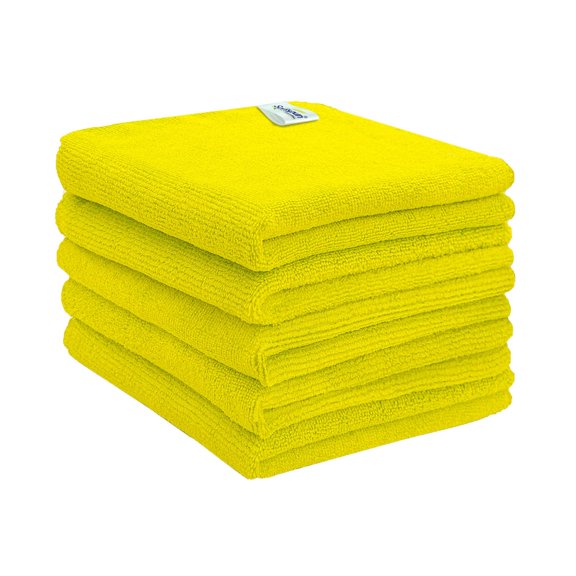 Softspun Microfiber Cleaning Cloths Towel Set 340 Gsm | Highly Absorbent Lint & Streak Free Multi-Purpose Wash Cloth For Kitchen Car Window Stainless Steel Silverware Pack Of 5 (Yellow)