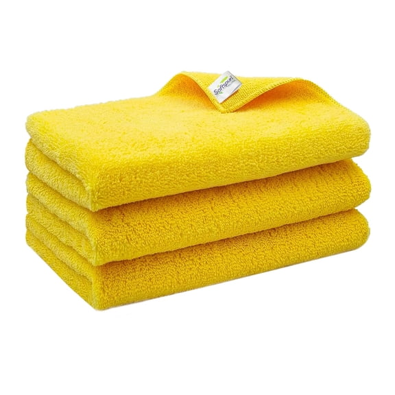 Softspun Microfiber High Loop Cleaning Cloths Towel 400 Gsm | Highly Absorbent, Lint & Streak Free, Multi-Purpose Wash Cloth For Kitchen, Window, Silverware - Pack Of 3 (Yellow)
