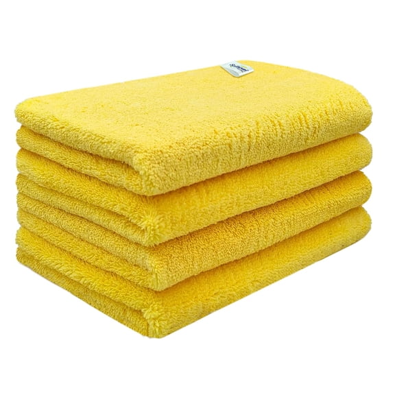 Softspun Microfiber High Loop Cleaning Cloths Towel 500 Gsm | Highly Absorbent, Lint & Streak Free, Multi-Purpose Wash Cloth For Kitchen, Window, Silverware - Pack Of 4 (Yellow)