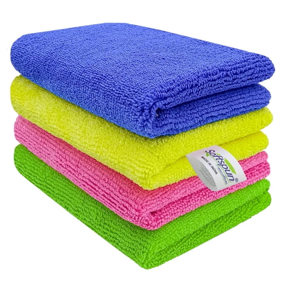 Softspun Microfiber Small Wipes Towel 340 Gsm | Multipurpose Super Soft Absorbent Cleaning Towels | 4 Piece (Multicolor)