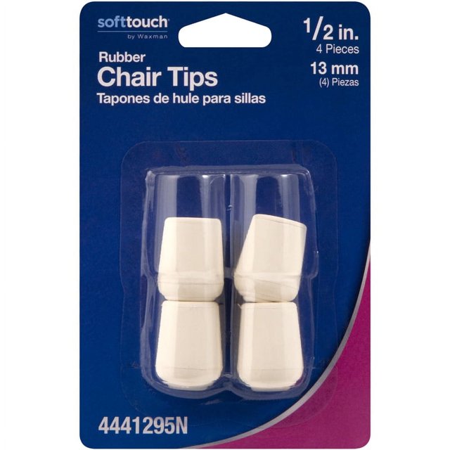 SoftTouch 4441295N 1/2 Inch Rubber Folding Metal Chair Leg Cap Replacement, 1/2" , White, 4