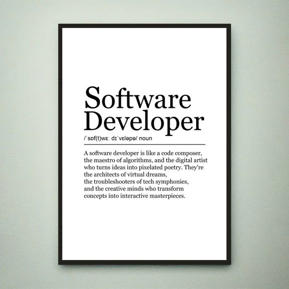 Software Developer Appreciation Fun Definition Programmer Minimalist Poster, Inspirational Office And Bedroom Decor
