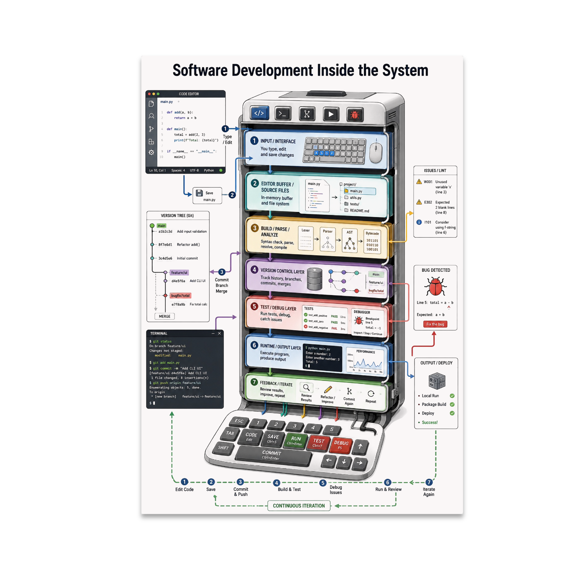 Software Development Inside the System Poster, Software Developers, Coding Learning Spaces, and Engineering Teams, 13x19 Glossy Paper