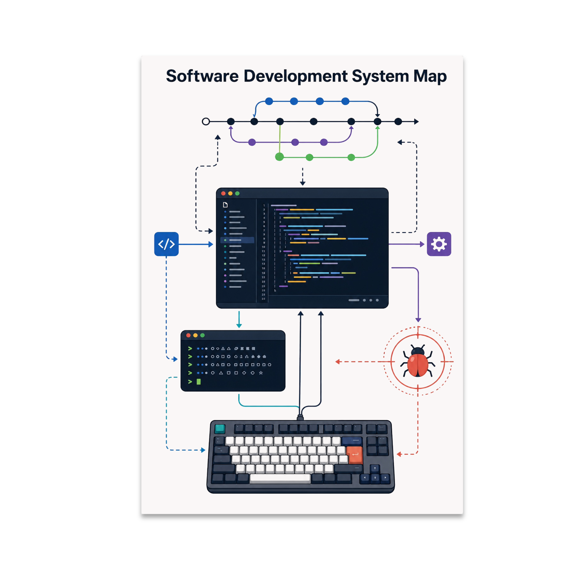 Software Development System Map - Software Developer, 13 x 19 in Glossy Unframed Wall Poster, Vertical