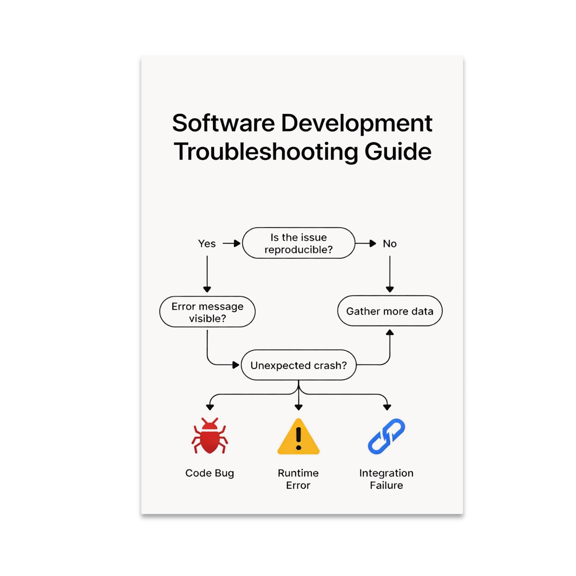 Software Development Troubleshooting Guide Poster, Software Developers, Engineering Teams, and Coding Learning Spaces, 13x19 Glossy Paper
