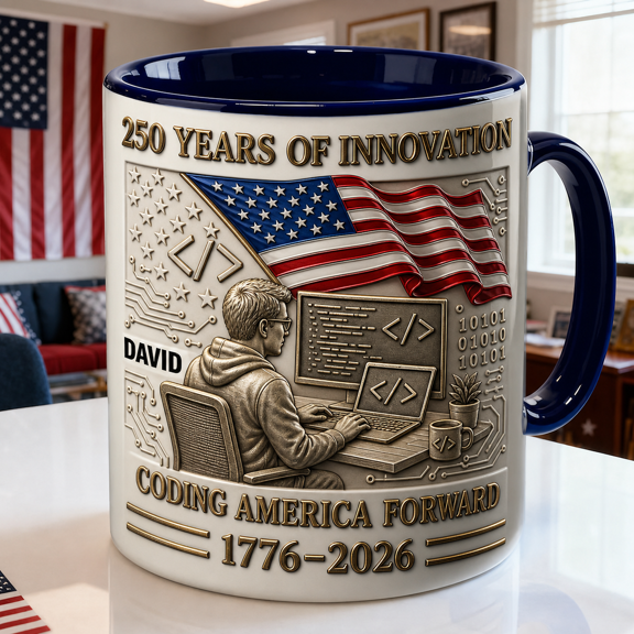 Software Engineer Patriotic Mug 3D Effect Coding America Forward Coder Gift