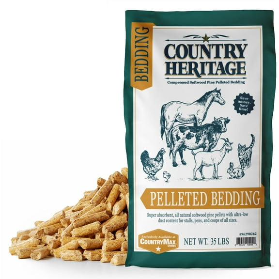Country Heritage Premium Pelleted Bedding LowSuper Absorbent Natural Softwood Pine Pellets for Horse Stalls Chicken Coops 35 lbs Green