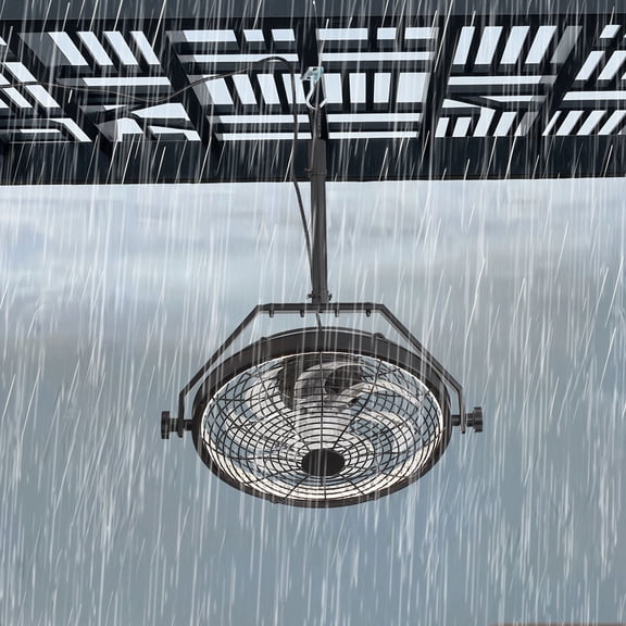 Sofucor 18" 360 Rotatable Caged Ceiling Fan with Light, IP65 Waterproof Pendant Fan, Dimmable LED 3 Color Temperatures, 6-Speed Reversible DC Motor, Hanging/Floor Standing Dual