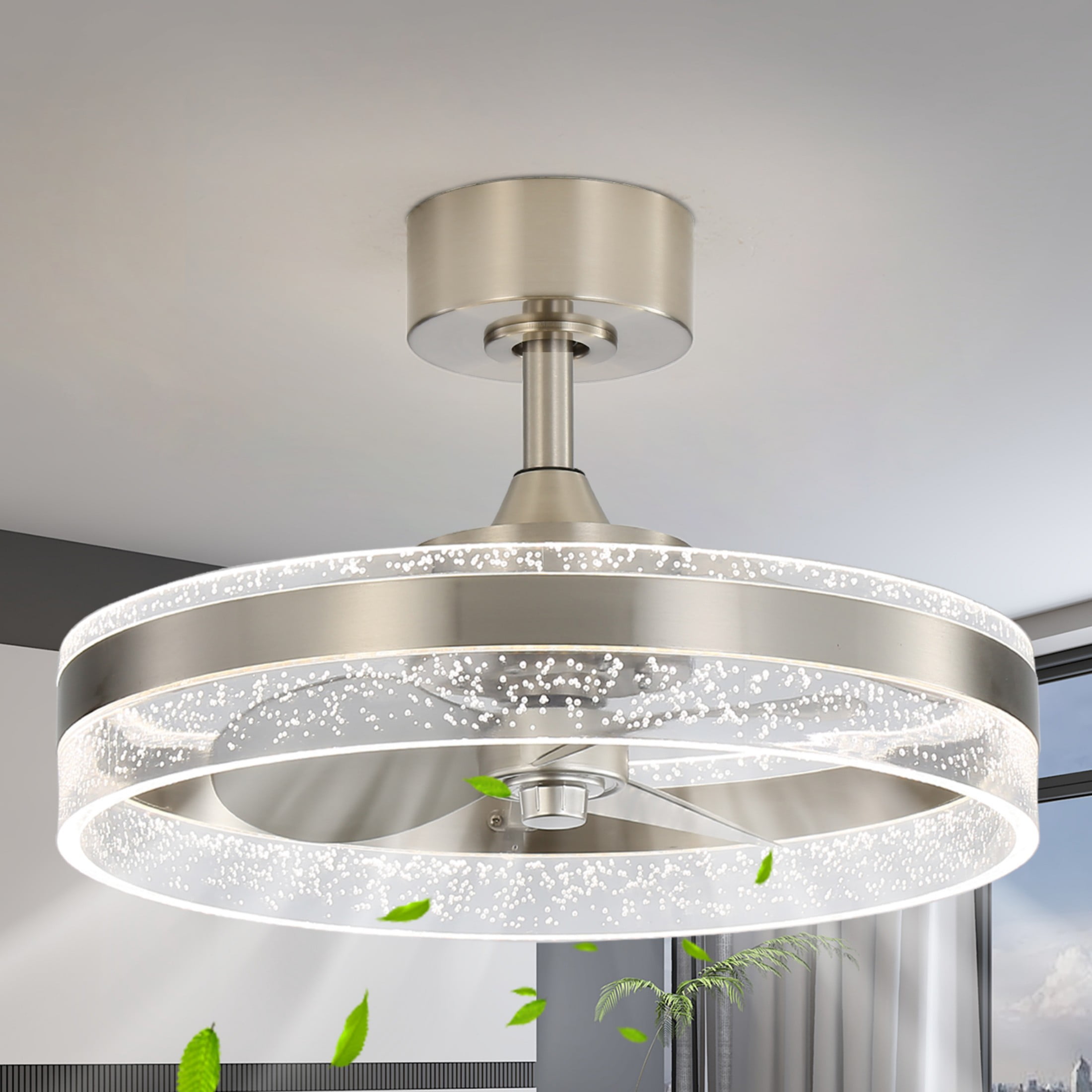 Sofucor 20" Ceiling Fan with Light - 3 Colors Lighting, 6 Wind Speeds, Remote Control&APP, Modern Dimmable LED, Smart Ceiling Fan for Bedroom(Nickel)