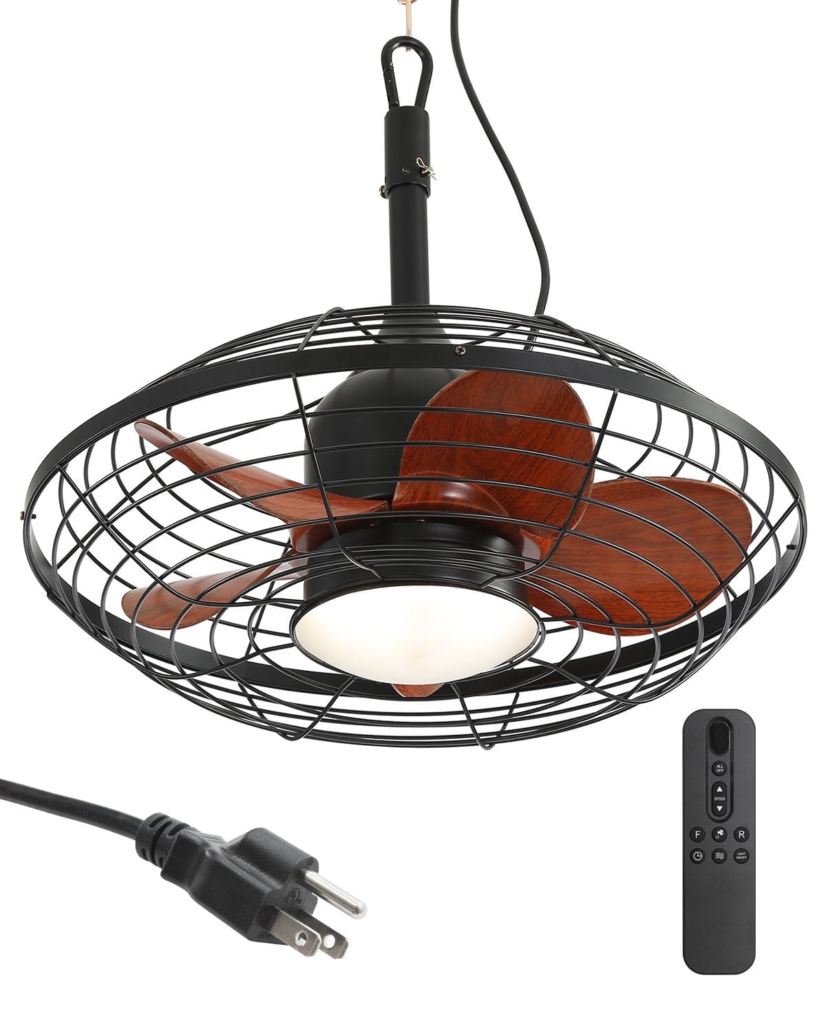 Sofucor 20-Inch Weatherproof Outdoor Ceiling Fan with Black Finish, LED Light, and Remote Control