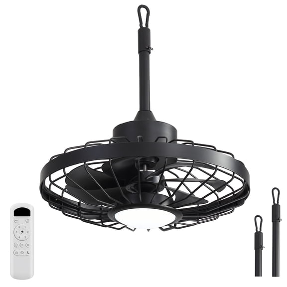 Sofucor 20-Inch Weatherproof Outdoor Ceiling Fan with Black Finish, LED Light, and Remote Control