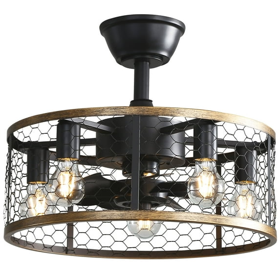 Sofucor 20-Inch Modern Caged Ceiling Fan with 6 Speeds, Remote, and 5 Incandescent Bulbs