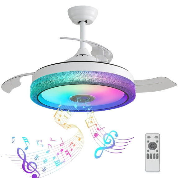 "Sofucor 42"" Retractable Ceiling Fan with Dimmable Lights, Bluetooth Speaker, Remote Control for Bedroom, Kitchen"