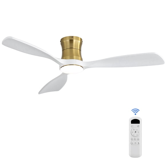 Sofucor 48-Inch Flush Mount Ceiling Fan with LED Light and Remote Control, Dimmable, Gold