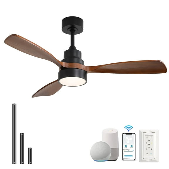 Sofucor 48 Inch Smart Ceiling Fan with Lights and Remote/APP Control, Compatible with Alexa/Google, 3 Blade BlackBrown Solid Wood