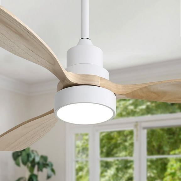 Sofucor 48 Inch Ceiling Fan with Light, Solid Wood Low Profile Ceiling Fans with Lights and Remote, Quiet DC Motor, 3 Blade Ceiling Fan for Bedroom Living Room Patio
