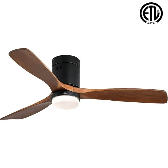 Sofucor Luxury Power 52" Brown Modern LED Flush Indoor Ceiling Fan