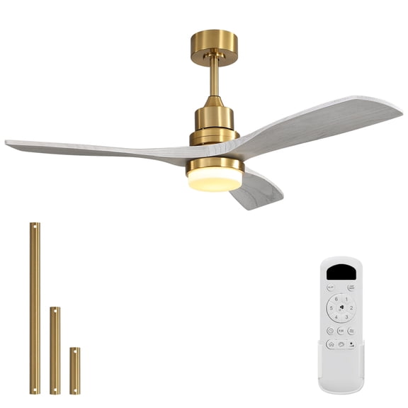 Sofucor 52" Wood Ceiling Fan with Light and Remote Control, 3 Grey and Gold Blades and Reverse Airflow for Living Room in Summer