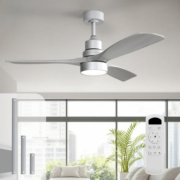 Sofucor 52" Ceiling Fan with Light and Remote Control for Summer, 3 Blades and Reverse Airflow, Silver