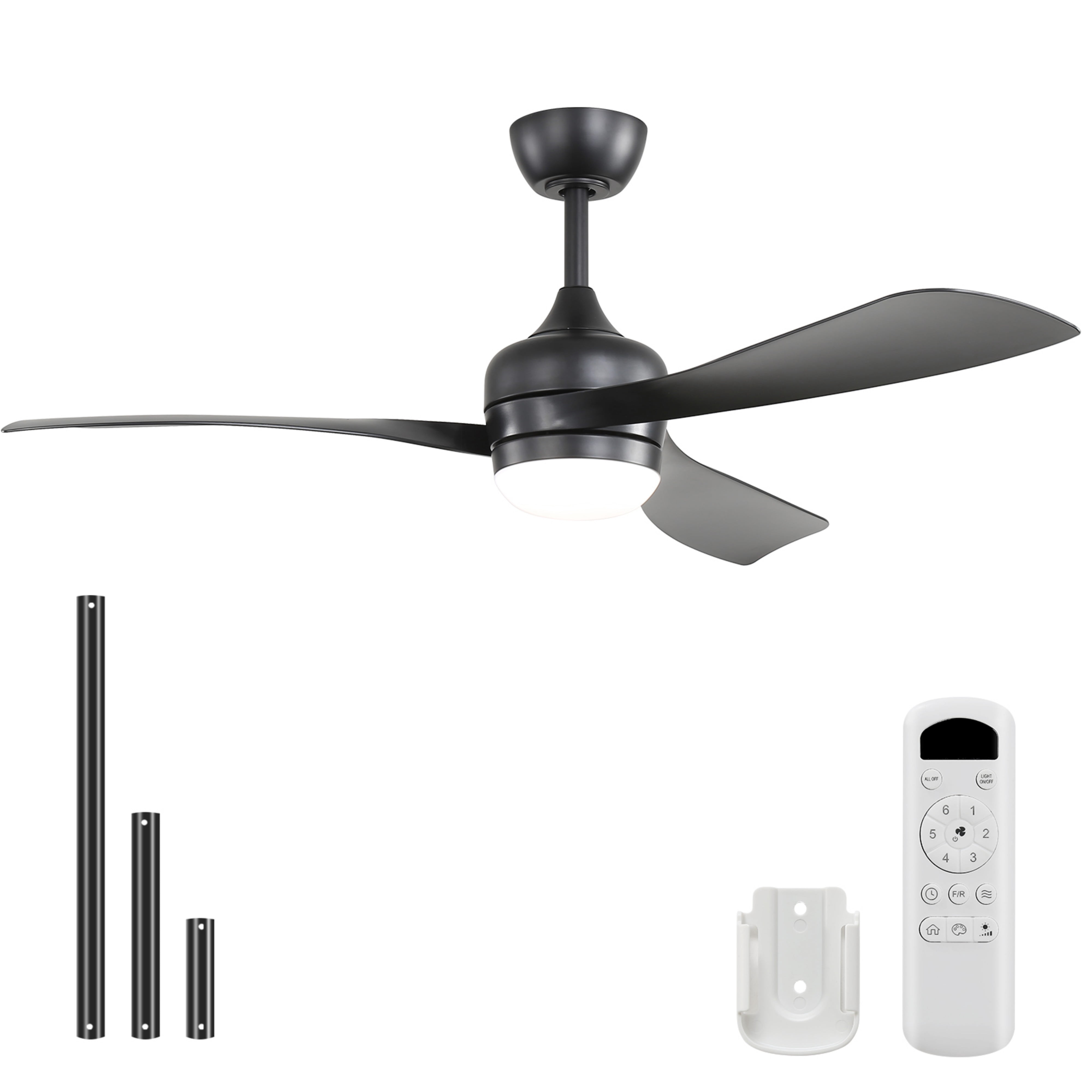 Sofucor 52" Ceiling Fan with Lights Remote Control, 3 Poles for Indoor Outdoor Ceiling Fan with Remote, Reversible Noiseless ETL Motor, 3 ABS Blades