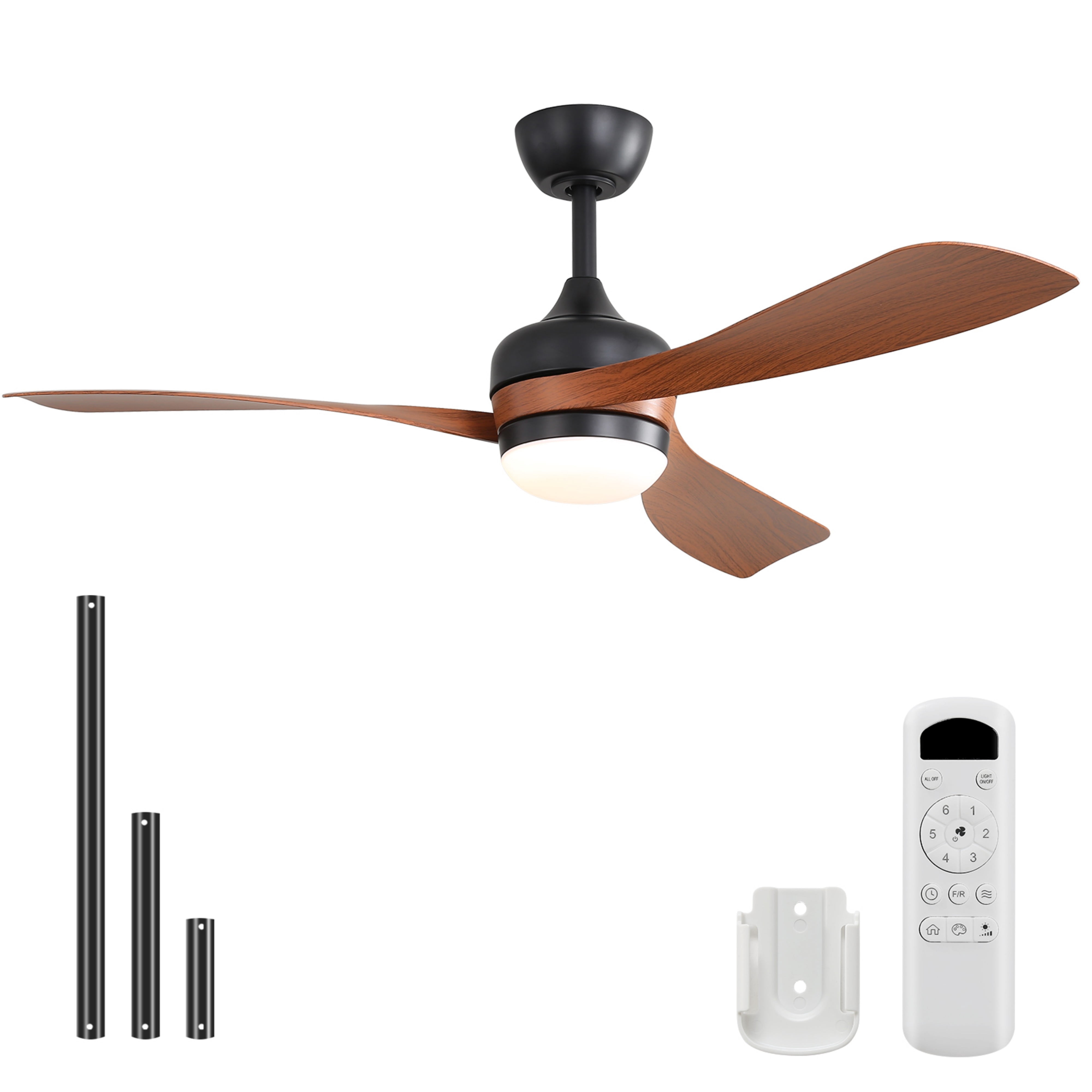 Sofucor 52" Ceiling Fan with Lights Remote Control, 3 Poles for Indoor Outdoor Ceiling Fan with Remote, Reversible Noiseless ETL Motor, 3 ABS Blades