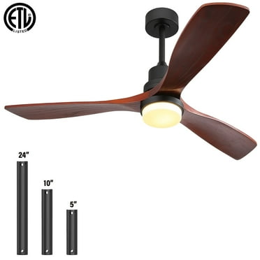 Sofucor 52" Ceiling Fans with Light and Remote Control, 3 Blades and Reverse Airflow,for Living Room,Patio,Black with Walnut Blades