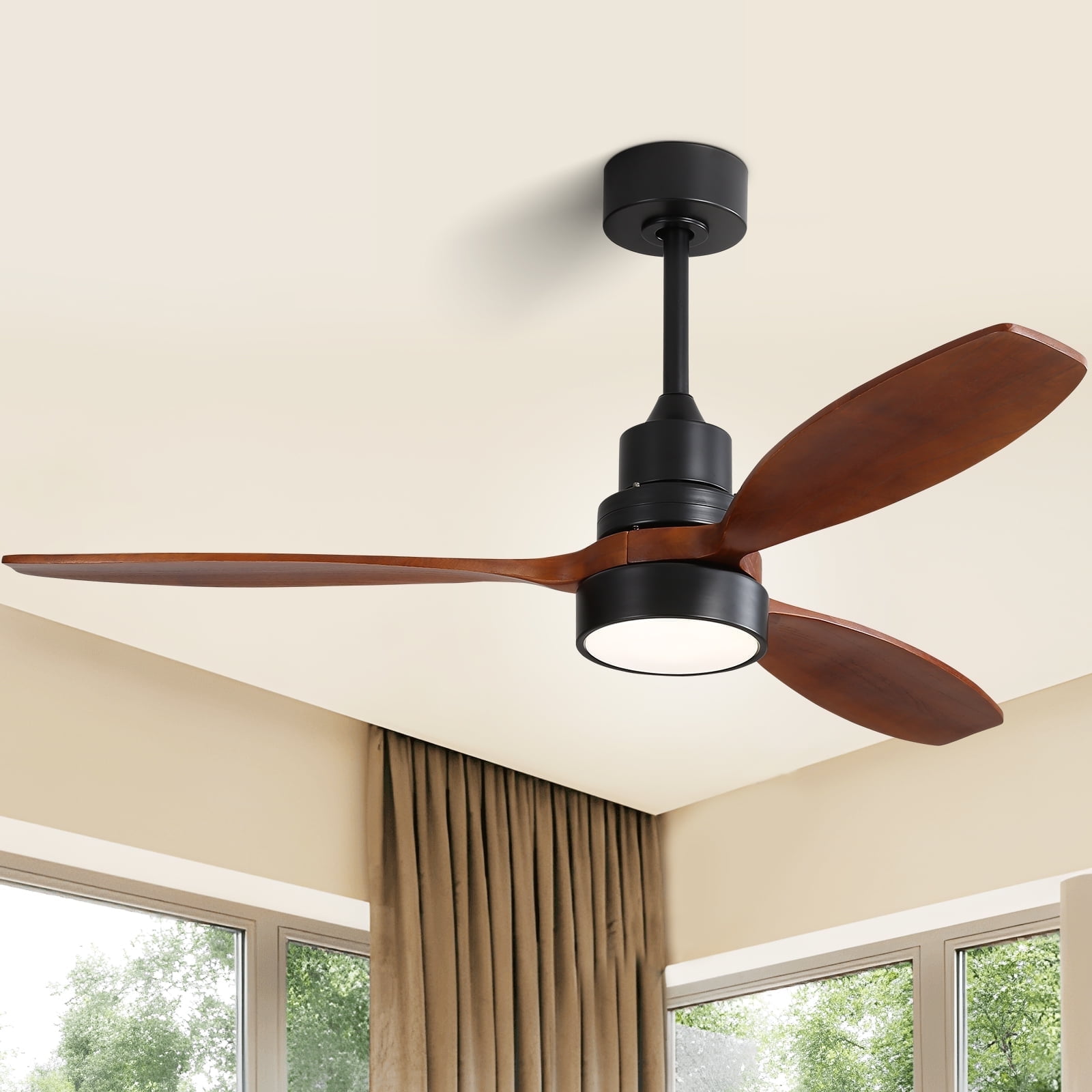 Sofucor 52" Downrod Ceiling Fan with Light, Remote, Modern Farmhouse Style