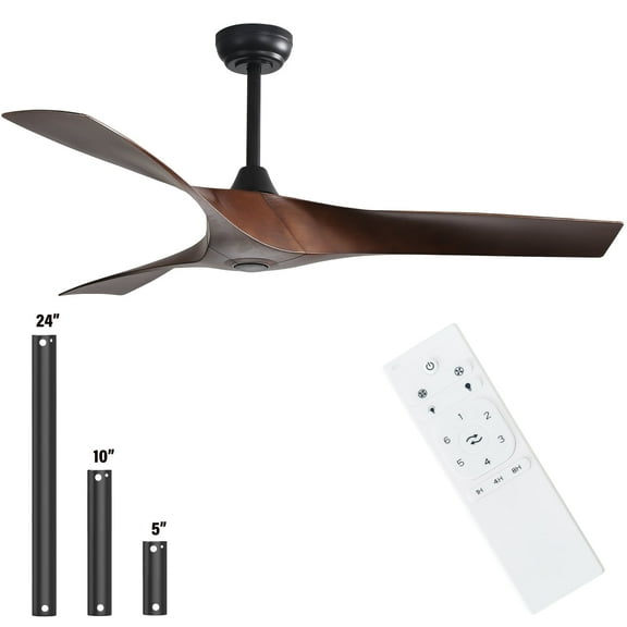 "Sofucor 52"" Downrod ABS Ceiling Fan with Remote, Reverse Airflow, 6 Speeds for Living Room and Patio"