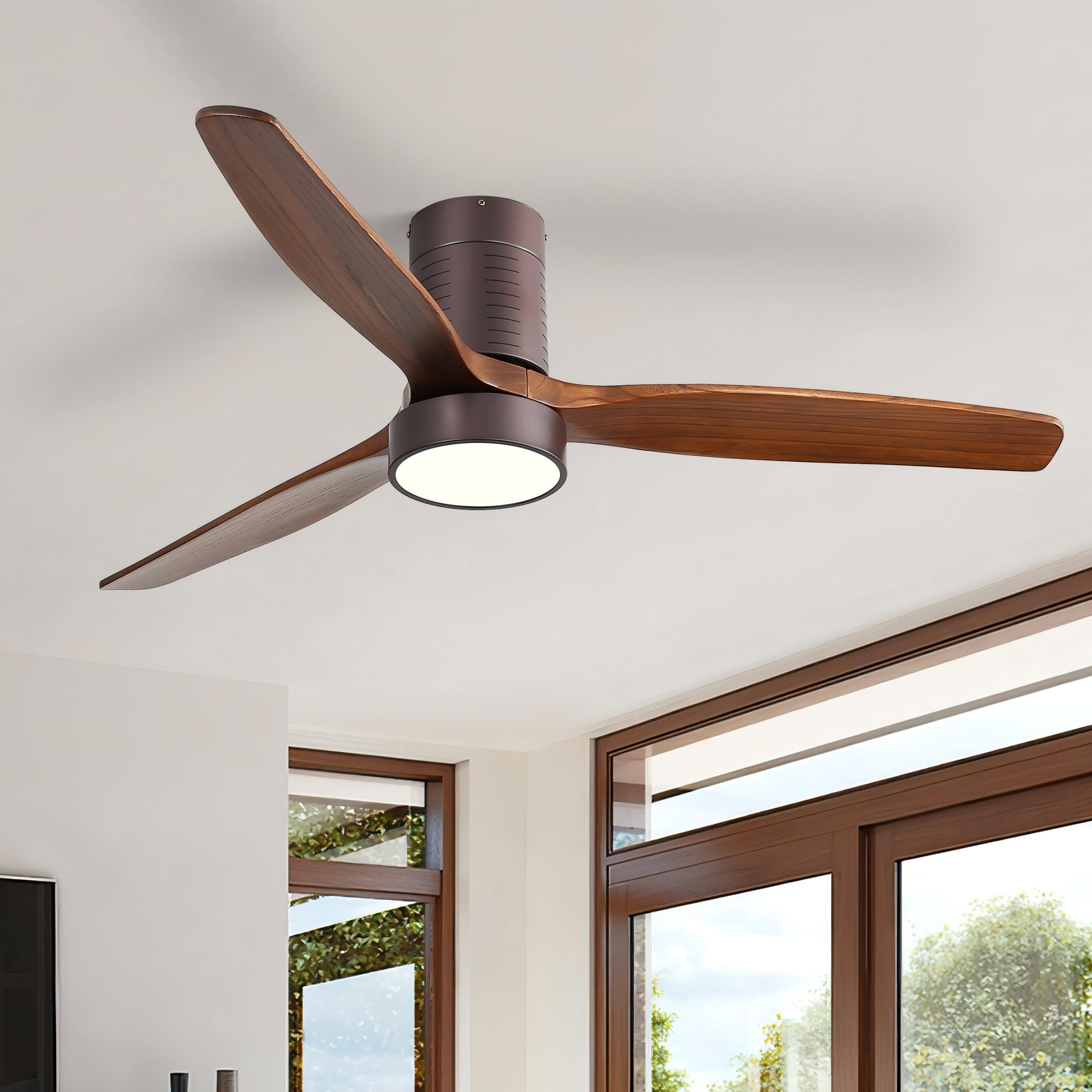 Sofucor 52" Flush Mount Bronze Modern Ceiling Fan with Integrated LED Light