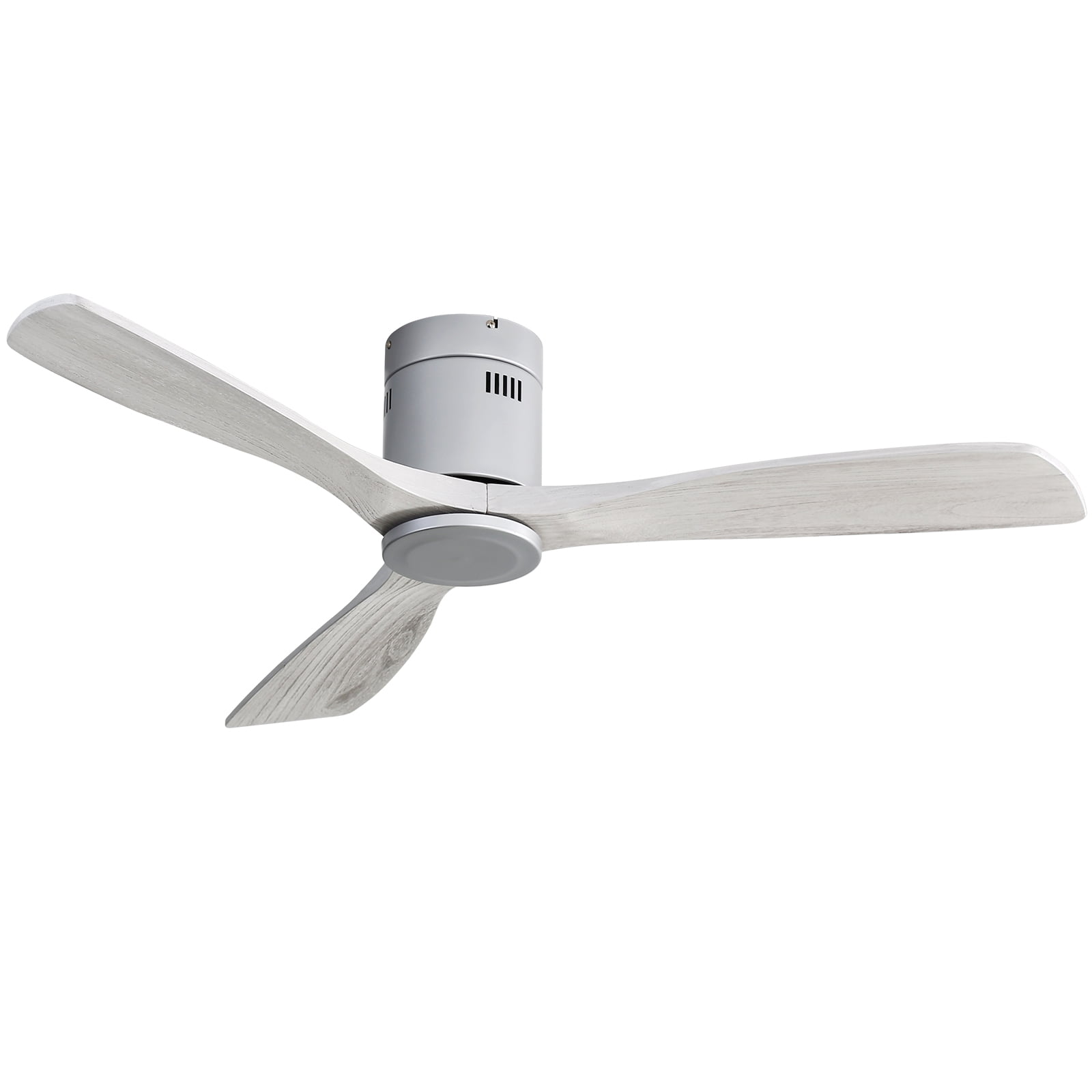 Sofucor 52 Inch Ceiling Fan Without Lights Flush Mount Ceiling Fan with Remote Control, Wood Blades , Silver
