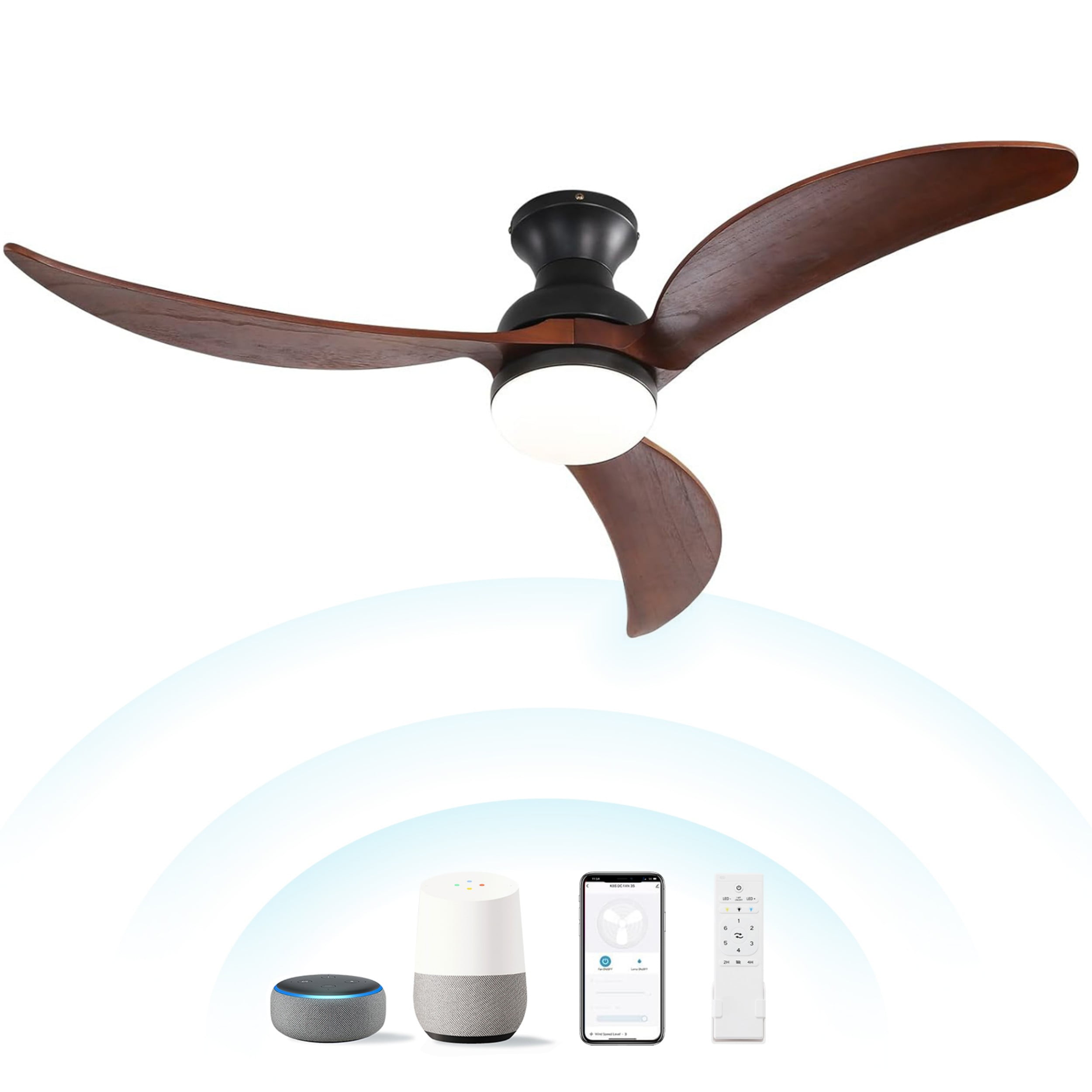 Sofucor 52" Flush Mount Ceiling Fan with LED Lights and Remote Control, Modern