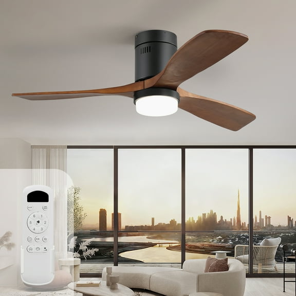 Sofucor 52'' Flush Mount Ceiling Fans with Light and Remote Control, 3 Wood Blades with Reverse Aio Reconditioned