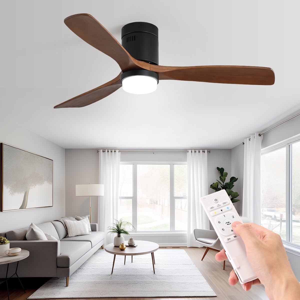 Moasis 52 Low Profile Ceiling Fan With LED Light And Remote, 50 OFF