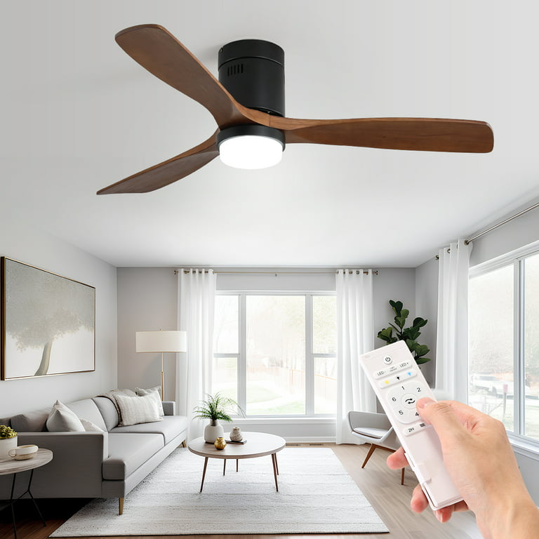 Sofucor 52 Flush Mount Ceiling Fans With Light And Remote Control 3 Wood Blades Reverse Airflow Com