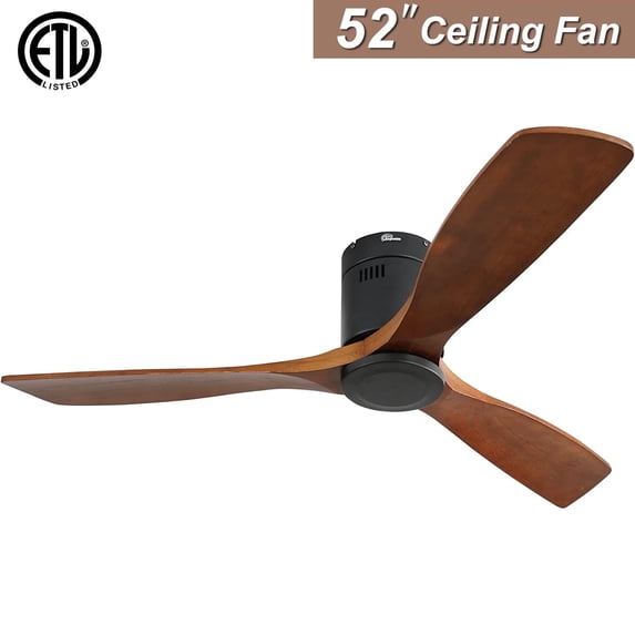 Sofucor 52 in Flush Mount Ceiling Fan with Remote Control, Modern, Brown, 3 Blades