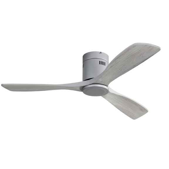 Sofucor 52" Flush Mount Ceiling Fans with Remote Control, Reverse Airflow, Silver Motorwith 3 Grey Blades