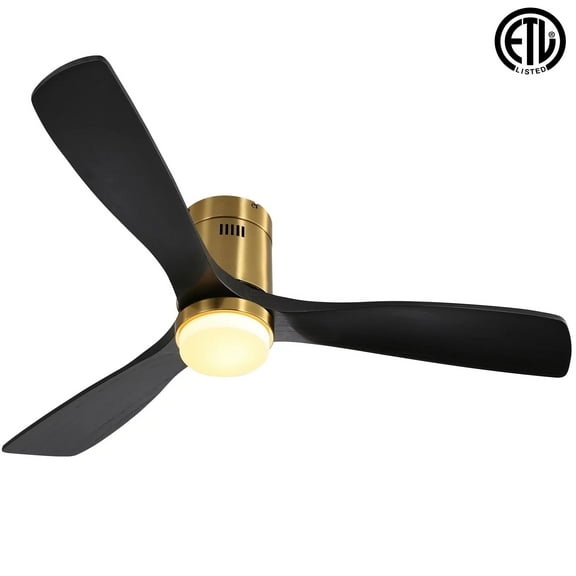 Sofucor 52" Flush Mount Dimmable LED Ceiling Fan with Remote Control, Modern, 3 Wood Blades