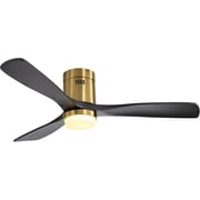 Sofucor 52 Flush Mount Modern Ceiling Fan with LED Light, Solid Wood Matte Black and Gold Blades