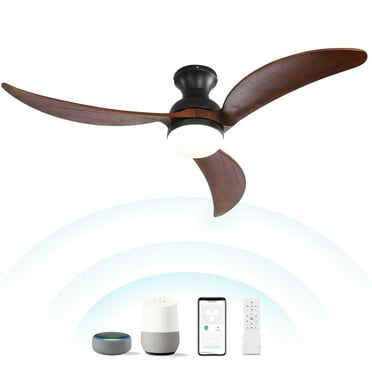Sofucor 52 Inch Low Profile Indoor Ceiling Fan with Light DC 3 Wood Fan Blades Flush Mount Modern Ceiling Fan Reversible DC Motor Remote Control for Low Ceiling Living Room Dining Room Farmhouse