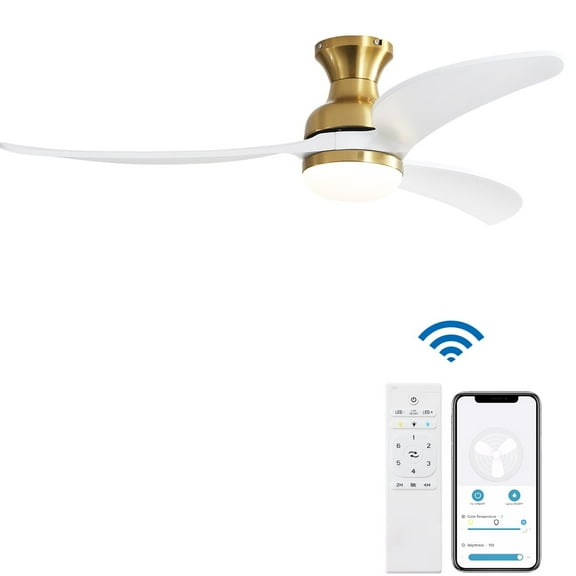 Sofucor 52" Gold Modern Ceiling Fan with LED Light and Remote Control