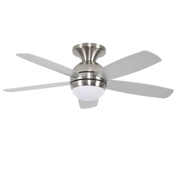 Sofucor 52 Inch 5 PCS Plywood Reversible Blades Ceiling Fan With Light Kit 3 Color , LED, DC 6 Speed ,Remote Control Ceiling Fan for Patio Living Room, Bedroom( Sliver + Brushed Gold)