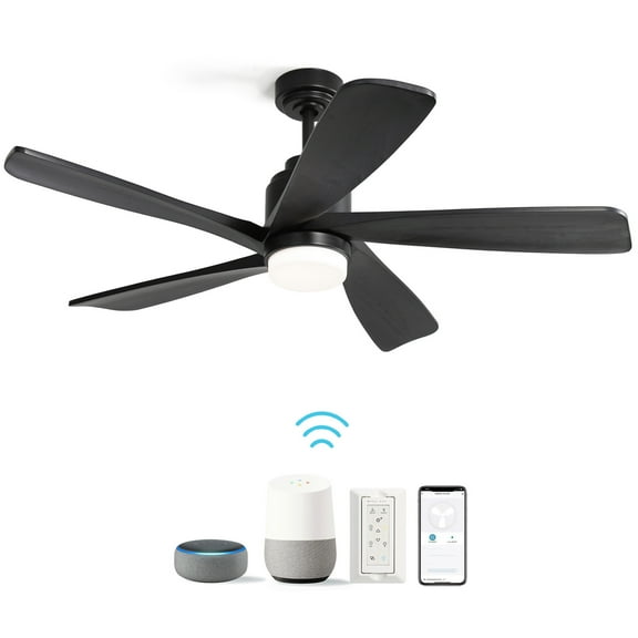 Sofucor 52-Inch Black Wood Blade Ceiling Fan with LED Light and Remote Control - Modern, Farmhouse, Contemporary