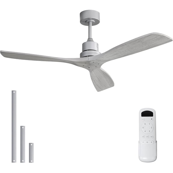 Sofucor 52 Inch Ceiling Fan No Light - Modern Solid Wood Ceiling Fan with Remote, 5000CFM High Airflow, Quiet DC Motor, 3 Rods & 6 Speeds, Timer & Reversible for Bedroom Living Room, ETL, Grey