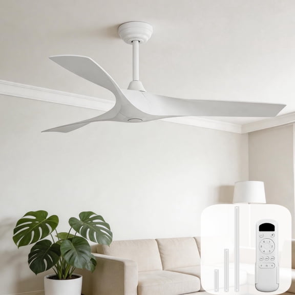Sofucor 52 Inch Ceiling Fan No Light-Outdoor White Ceiling Fans Without Lights, 3 ABS Blades Reversible Quiet DC Motor, Modern Ceiling Fan with Remote Control for Bedroom/Living Room/Patios/Farmhouse