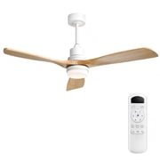 Sofucor 52 Inch Ceiling Fan with Lights and Remote Control-Modern Solid Wood Blade Ceiling Fan for Bedroom Living Room Indoor Outdoor Farmhouse Patio, Noiseless DC Motor, Natural Wood