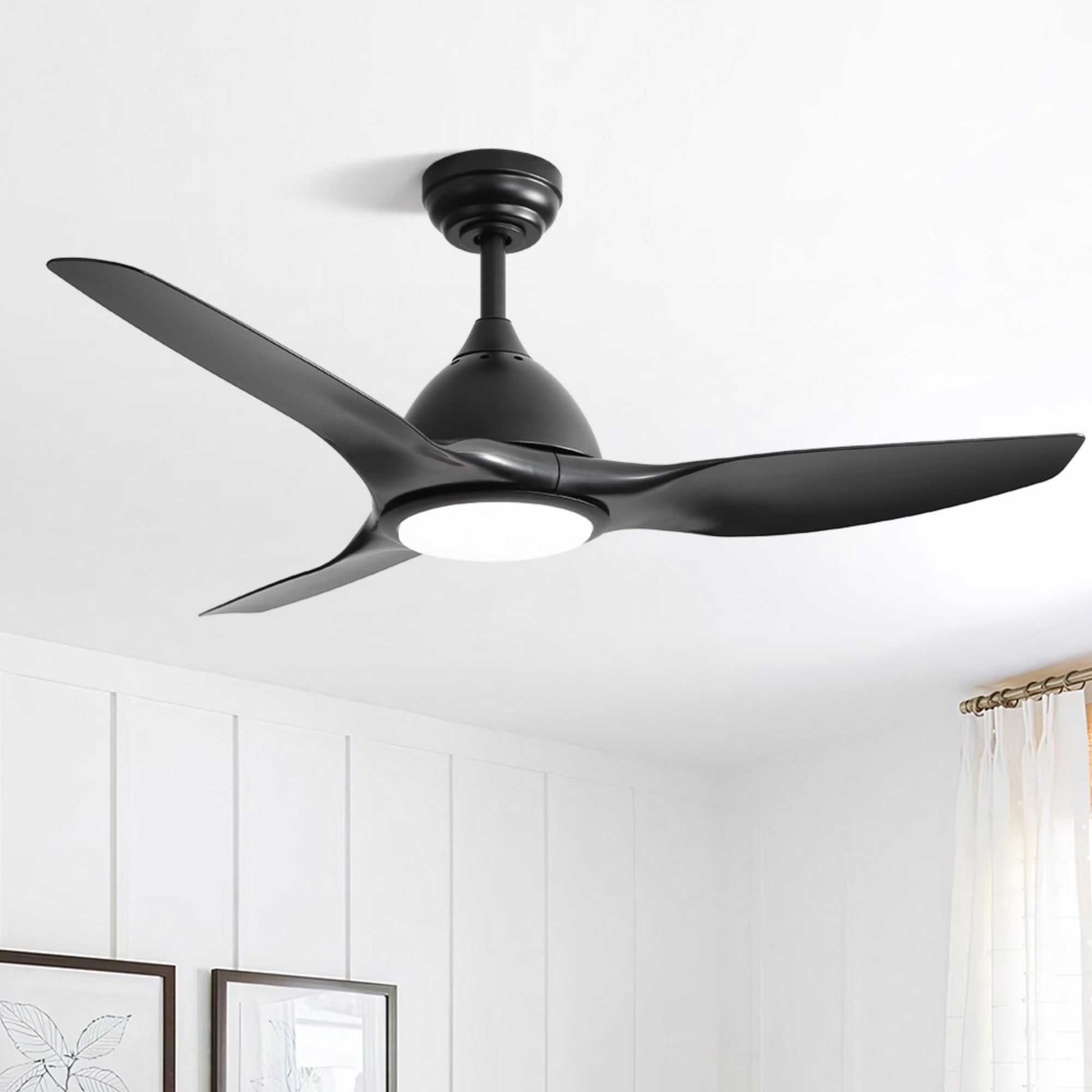 Sofucor 52 Inch Ceiling Fans with Lights and Remote Control, 3 Down Rods Outdoor Ceiling Fan with Light, Dimmable LED Light, Noiseless Motor & 3 Reversible Wood Blades