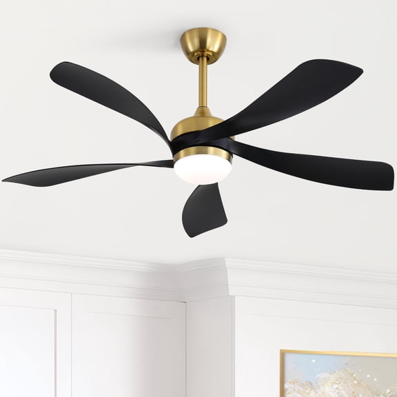 Sofucor 52" Black Gold Ceiling Fan with LED Light, 5 ABS Blades Quiet Reversible DC Motor Modern Indoor Fan