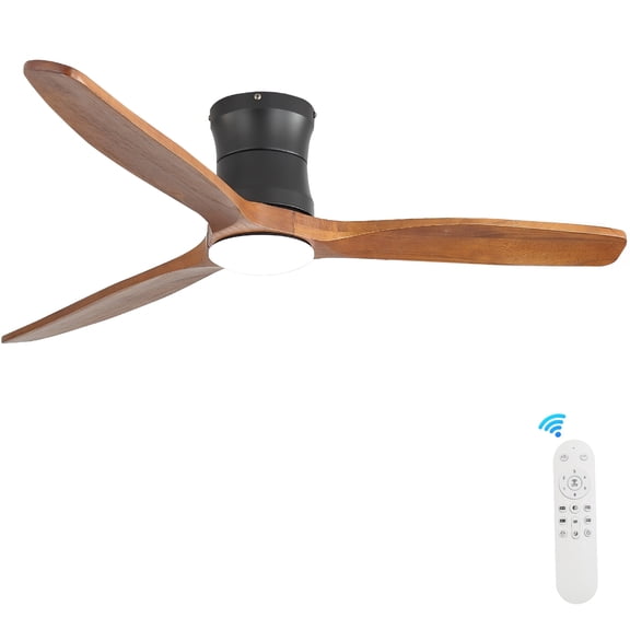 Sofucor 52 Inch Flush Mount Ceiling Fan with Light, 3 Solid Wood Blades, Dimmable LED, 6-Speed Reversible DC Motor, Remote Control, Low Profile Ceiling Fan